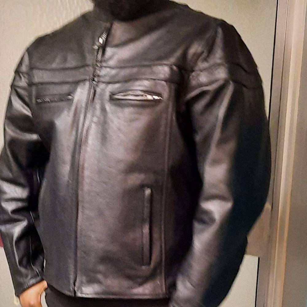 Men's Rockin Leather Brand Black Leather Motorcycle Jacket